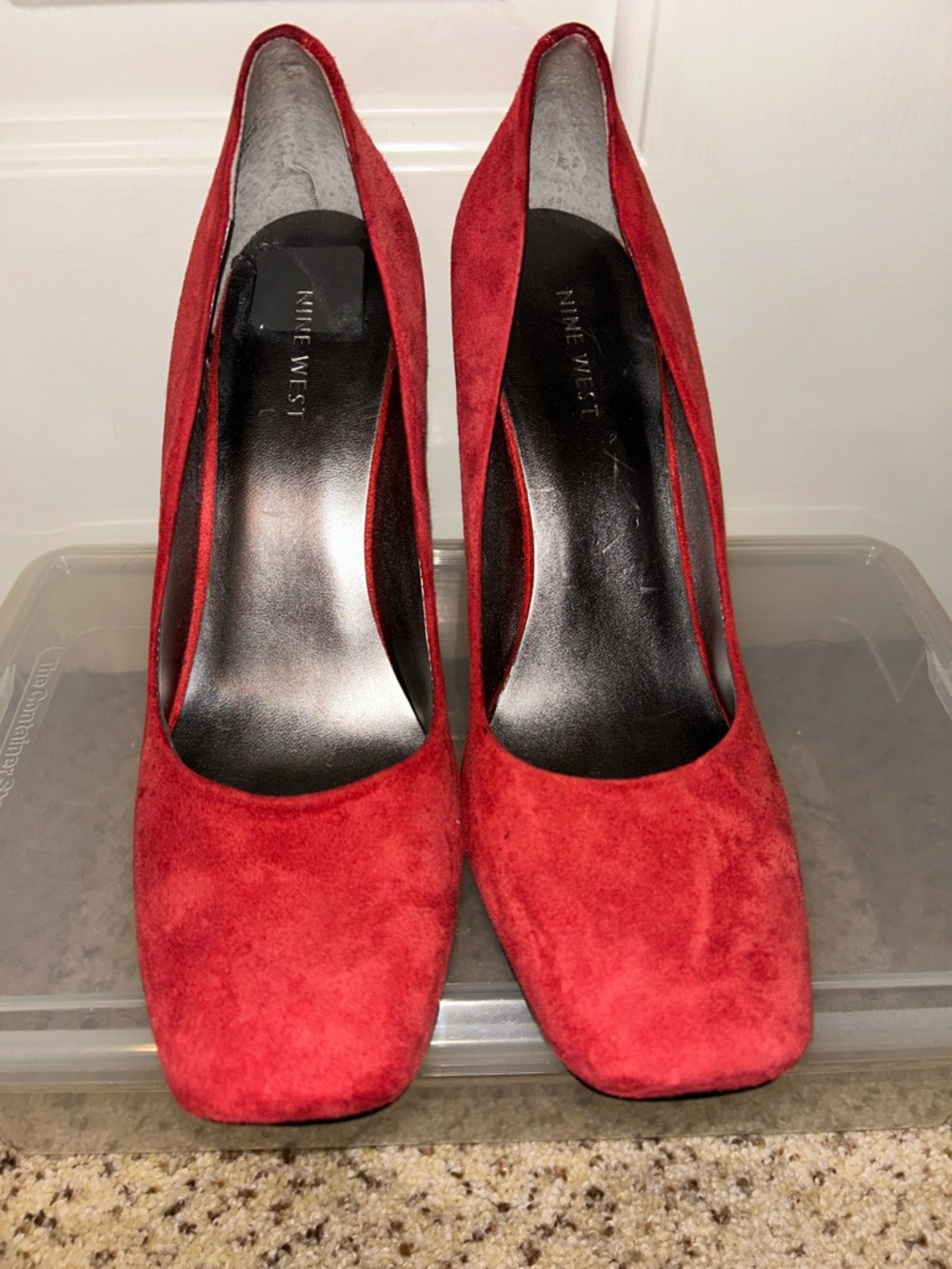 Nine West Red Suede Square-Toe Pumps